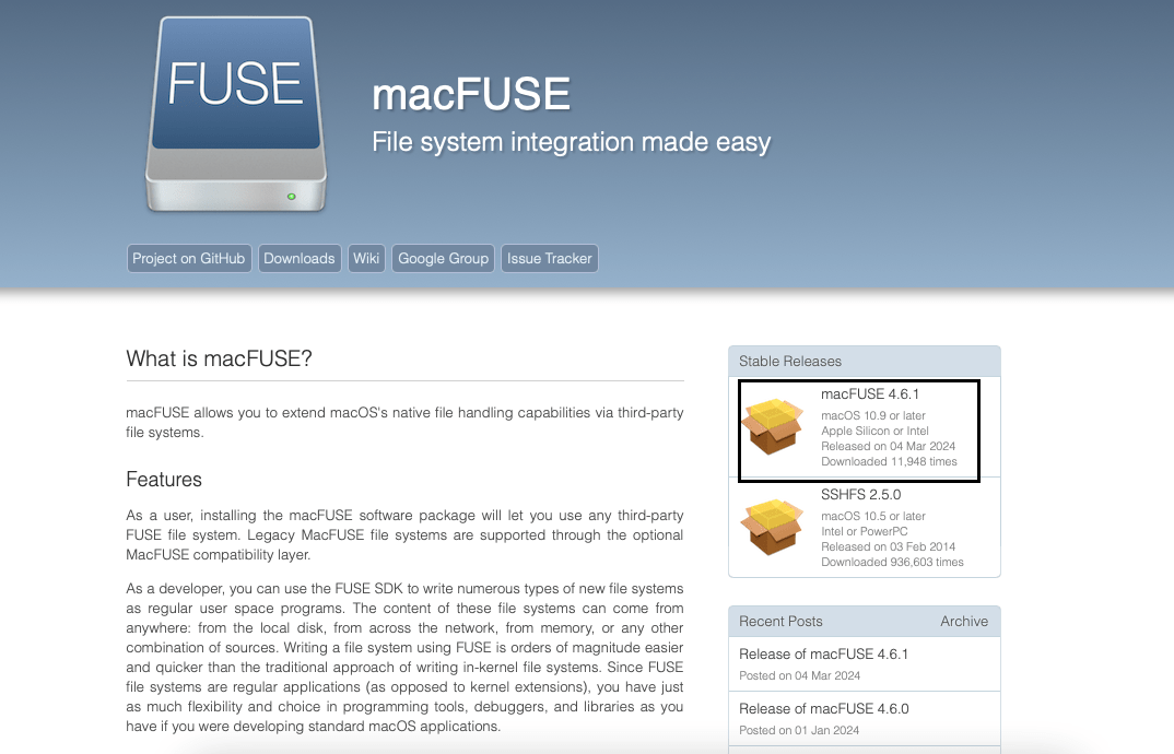 Download macFuse on your macOS