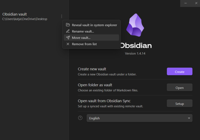 Move Obsidian Vaults in Obsidian app - Koofr blog