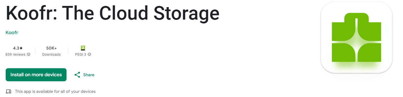 Koofr mobile app in Google Play store