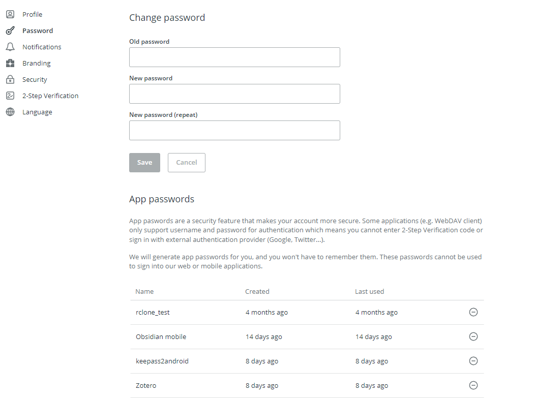 Generating an application-specific password on Koofr