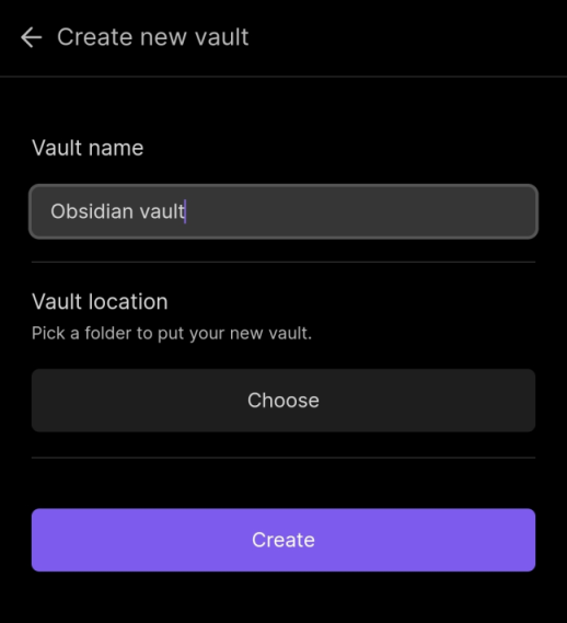 Name new vault in Obsidian mobile app