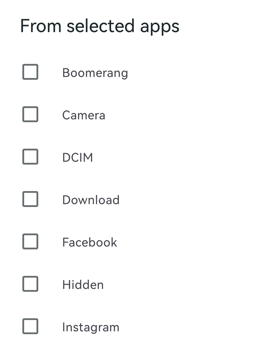 Screenshot of From selected apps option in Koofr mobile app for Android