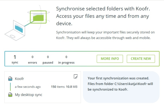 Synchronise selected folders with Koofr