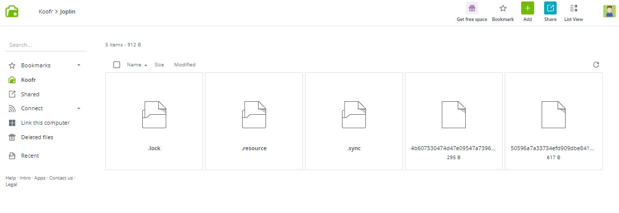 Joplin folder on Koofr