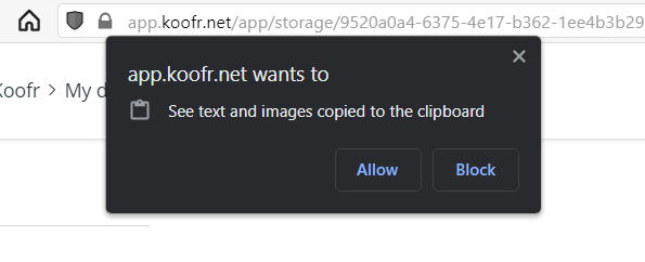 Allow Koofr to access the system clipboard in order to use the copy and paste operations.