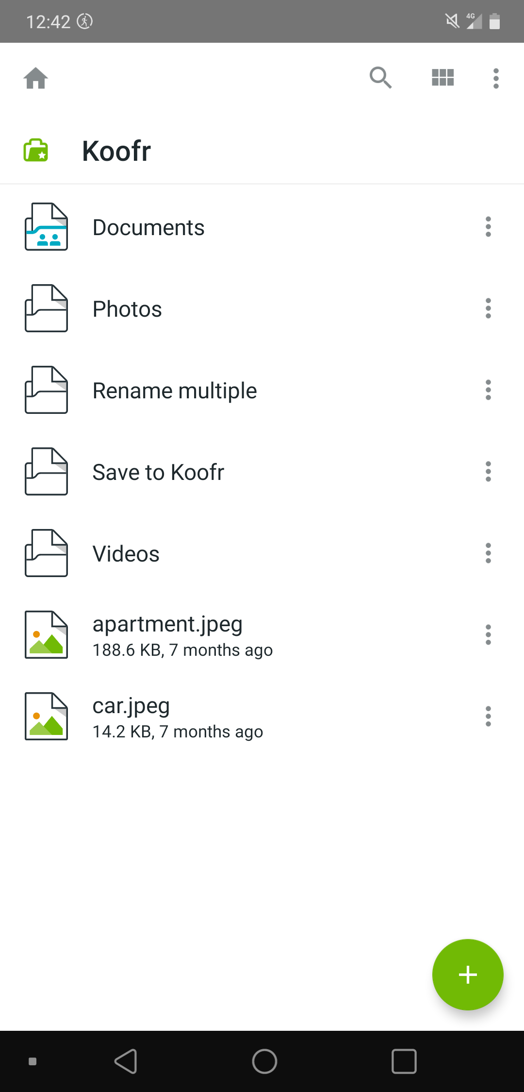 Folder in List view  in the Koofr mobile app for Android.