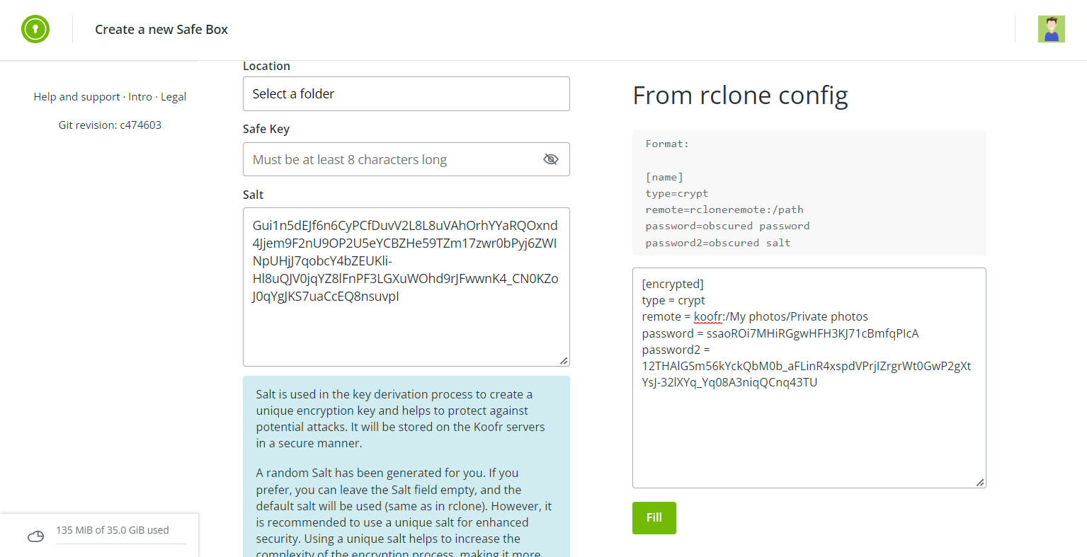 Create a Safe Boox using config data from rclone.