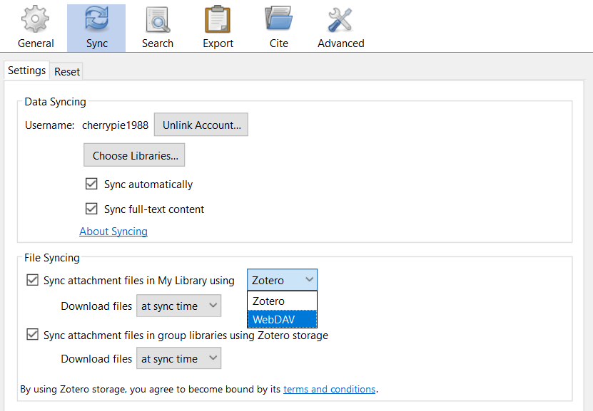 File syncing in Zotero app. Sync attachments files in My library using WebDAV